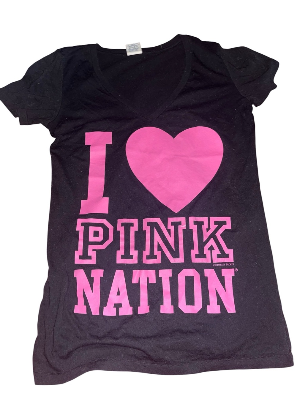 Victoria's Secret PINK Nation Black Tee with Hot Pink Graphic.Size S